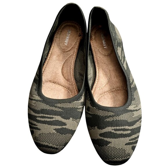 Old Navy Green Camo Print Ballet Flats Womens Size 8 Textured Canvas Slip-On Sho - Picture 2 of 9
